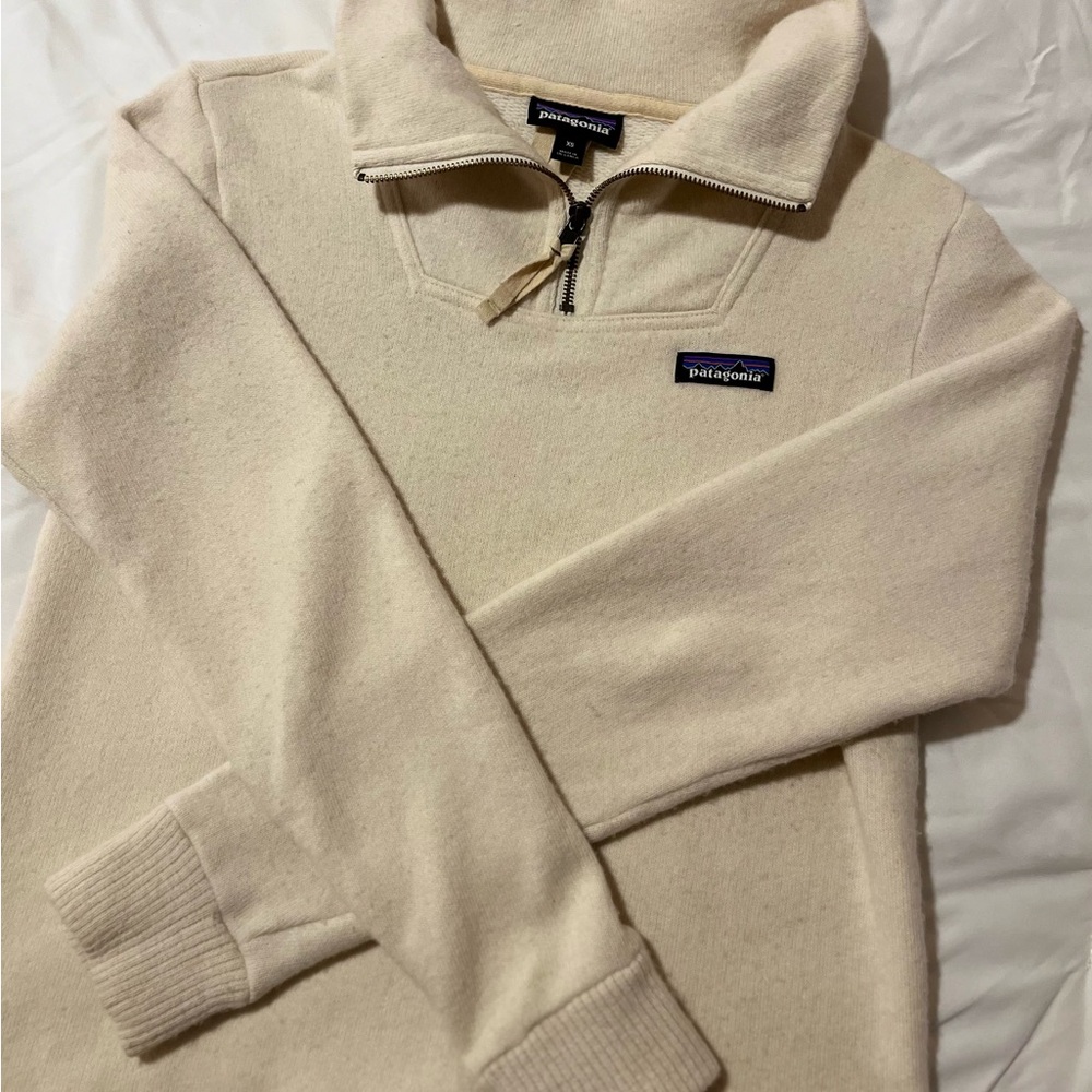 Patagonia Women’s Woolie fleece Pullover Zip-Up Oyster White Sweater XS
